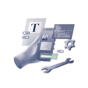 ilustração de telemóvel com várias páginas abertas e o símbolo de ferramentas